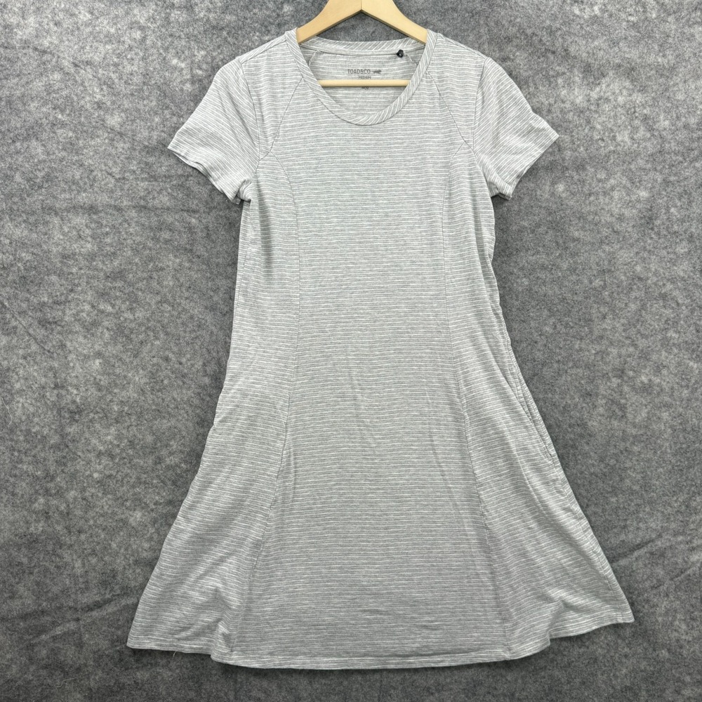Toad&Co T Shirt Dress Womens Medium Gray Striped Short Sleeve Pockets Eco Knit
